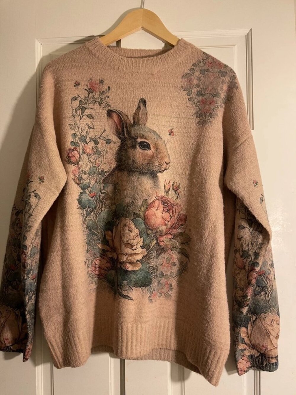 Women's XL brown bunny sweater soft girl cottage core grandma